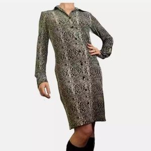 Norma Kamali button down midi long sleeve python pattern shirt dress sz S